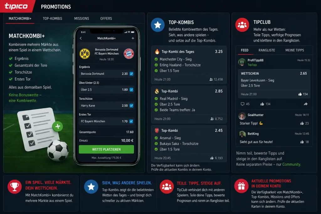 „MatchKombi+“, „Top-Kombis“ und „TipClub“