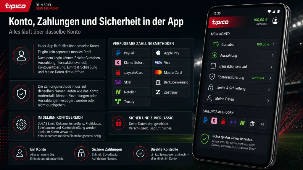Konto, Zahlungen und Sicherheit in der App
